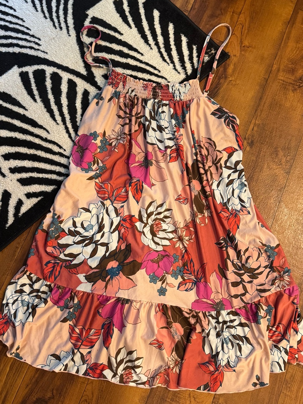Women’s plus Floral Slip Babydoll Ruffle bottom Chemise coral Peach pink 2x